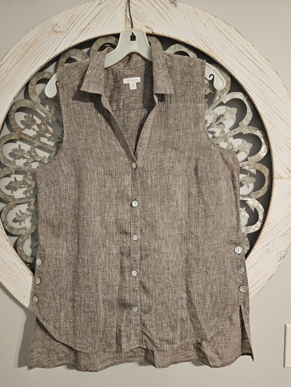 J. Jill Brown Sleeveless Button-Up Linen Blend Top